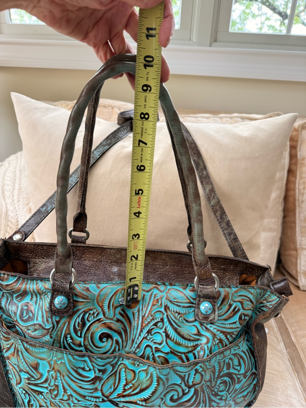 Patricia Nash Large Tooled Leather Turquoise Floral Tote Bag. - Picture 2 of 13